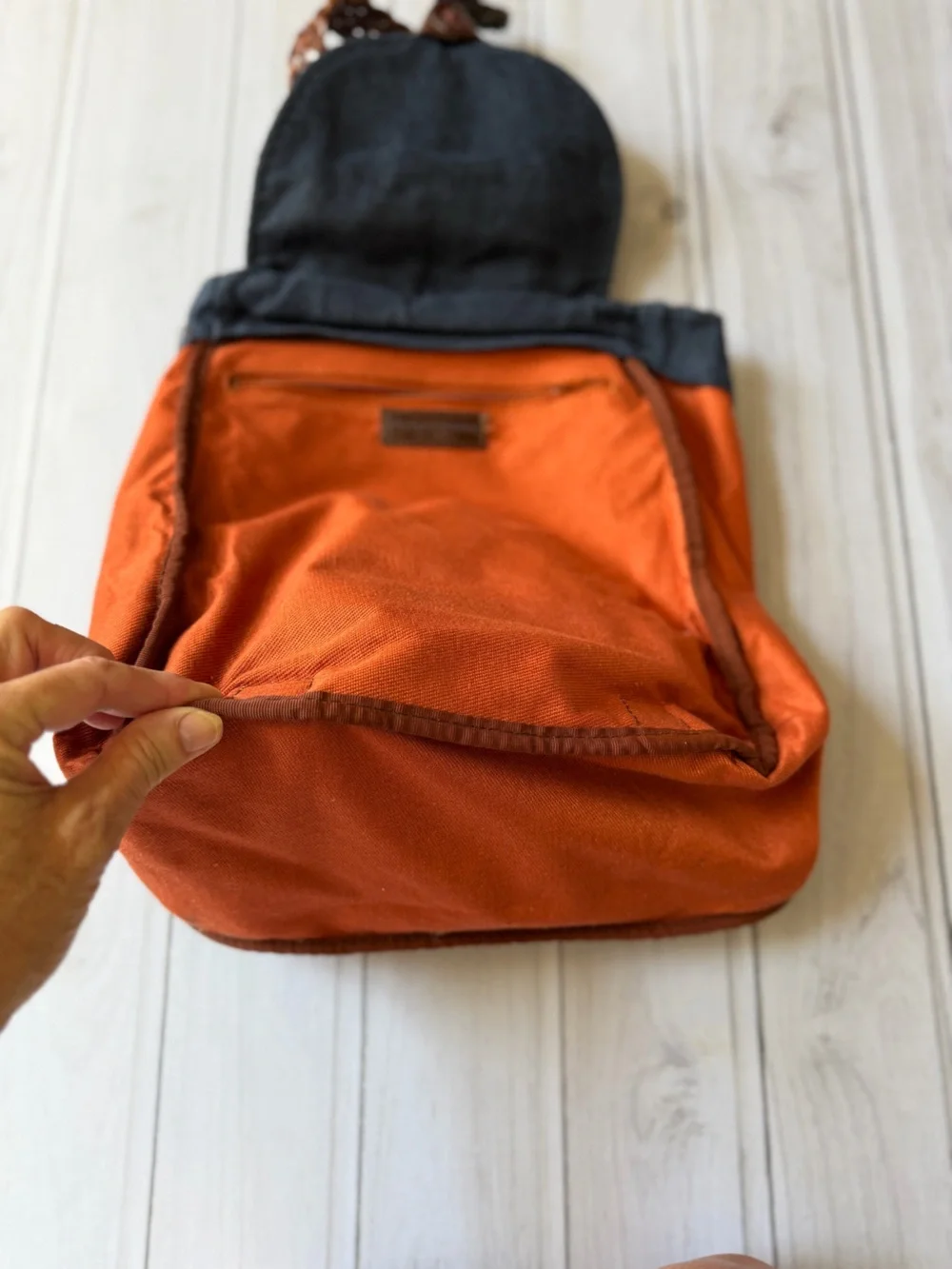 Vintage Banana Republic made in Italy blue texture canvas & leather rucksack